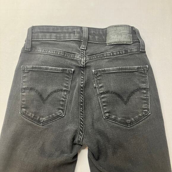 Levis 725 High Rise Bootcut Jeans Womens Size 24 Waterless Black Denim - Picture 7 of 9